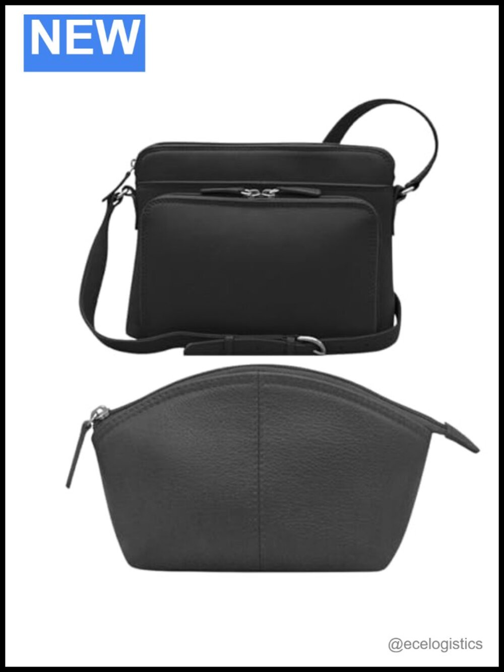 Genuine Leather Crossbody Bag RFID Blocking Cosmetic Pouch Adjustable Strap